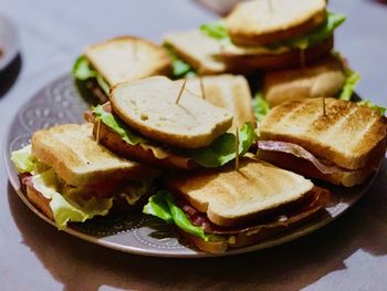 High angle view of breakfast served in plate