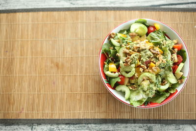 High angle view of salad in bowl