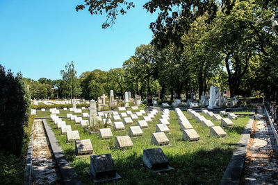 Panoramic view of cemetery against sky