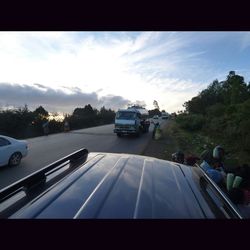 Road seen through car windshield