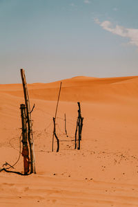 Sand dune in desert against sky