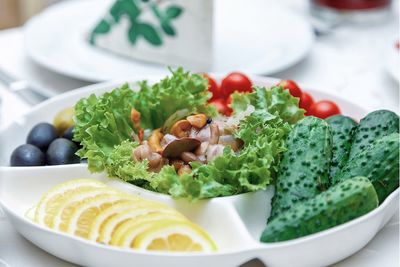 Close-up of food served in plate