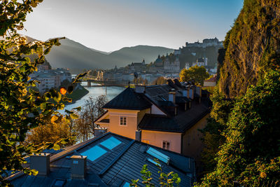 High angle view of townscape against sky