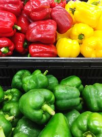 Full frame shot of bell peppers for sale in market