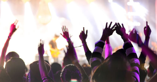 Crowd with arms raised at music concert