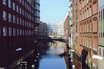 Bridge over canal amidst buildings in city