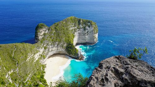 High angle view of sea against sky, klingking beach nusa penida bali , heaven