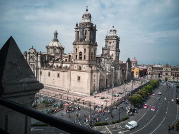 Church against sky in city