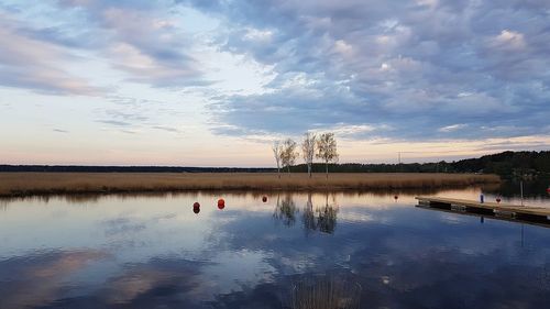 Scenic view of lake against sky during sunset