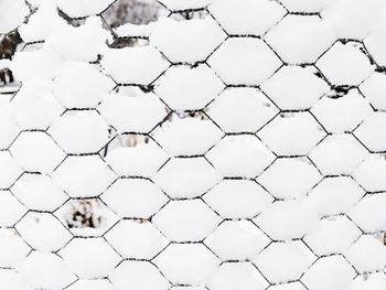 Full frame shot of snow on wire fence