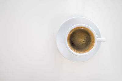 High angle view of coffee cup on table