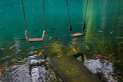 High angle view of boat in lake