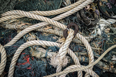 Full frame shot of fishing net at harbor