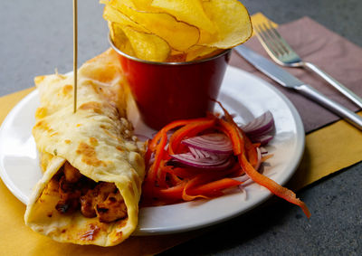 Close-up of food in plate on table