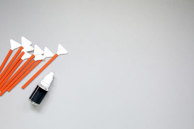 High angle view of felt tip pens on white background