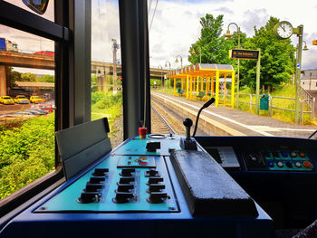 View of train through window