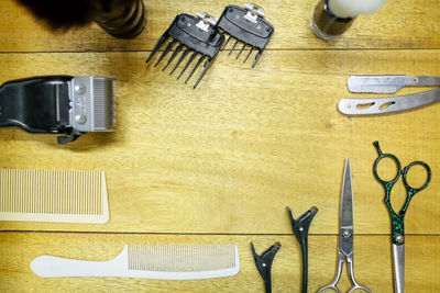 High angle view of objects on table