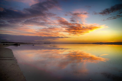 Scenic view of sea against sky at sunset