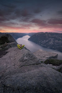 Scenic view of mountain against sky during sunset