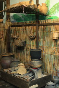 Wicker basket on shelf in kitchen