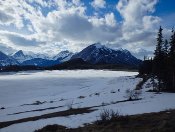 Scenic view of snowcapped mountains against sky