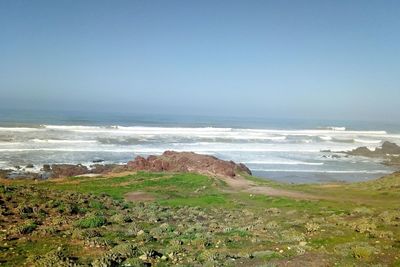 Scenic view of sea against clear sky