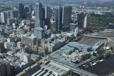 High angle view of buildings in city