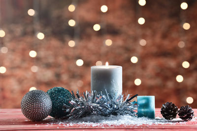 Close-up of illuminated christmas tree during winter