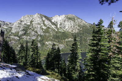 Scenic view of snowcapped mountains against clear sky