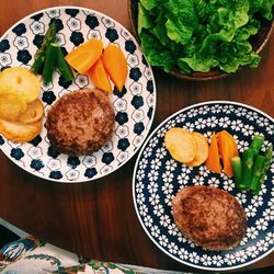 Directly above shot of food served on table