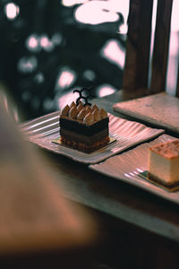 Close-up of chocolate cake on table