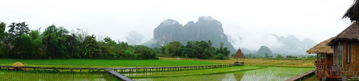 Panoramic view of landscape and mountains against sky