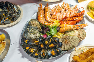 Seafood plate for sale seen at a market in bergen, norway