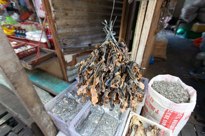 High angle view of food for sale at market stall