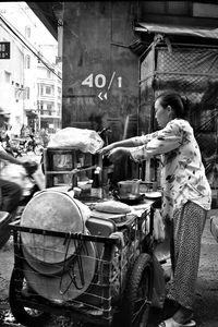 People at market stall