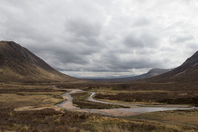 Scenic view of landscape and mountains against sky