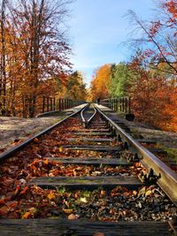 High angle view of railroad tracks by trees during autumn