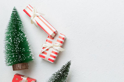 Directly above shot of christmas decorations on table