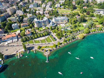 High angle view of swimming pool in city