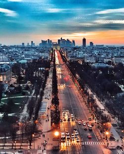 High angle view of traffic on road in city