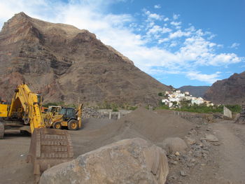 Panoramic view of construction site against sky