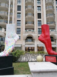 Potted plants hanging outside building