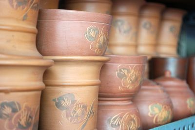 Close-up of pots for sale