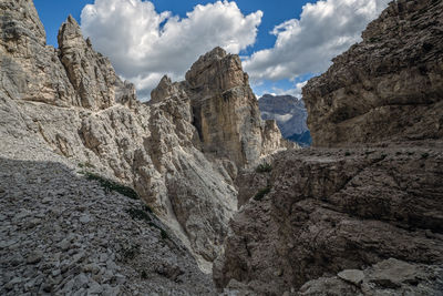 Italian alpine hiking trail in dolomite alta via, trentino, sud tyrol