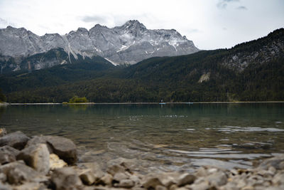 Scenic view of lake and mountains