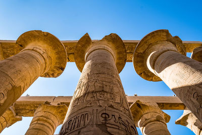 Low angle view of temple against blue sky