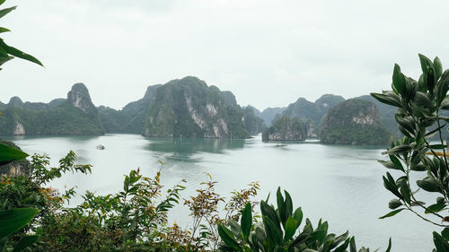 Scenic view of bay against sky