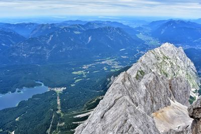 High angle view of mountain range against sky