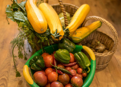 High angle view of vegetables in basket