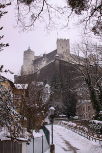 Buildings against sky during winter